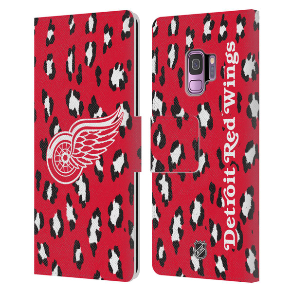 NHL Detroit Red Wings Leopard Patten Leather Book Wallet Case Cover For Samsung Galaxy S9