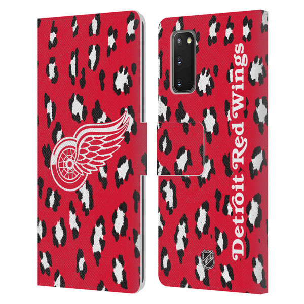 NHL Detroit Red Wings Leopard Patten Leather Book Wallet Case Cover For Samsung Galaxy S20 / S20 5G