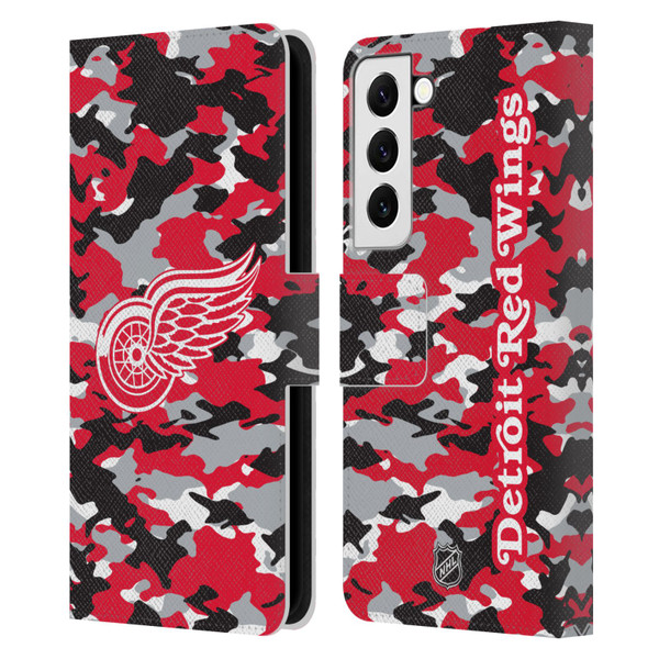NHL Detroit Red Wings Camouflage Leather Book Wallet Case Cover For Samsung Galaxy S22 5G