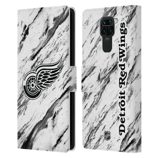 NHL Detroit Red Wings Marble Leather Book Wallet Case Cover For Xiaomi Redmi Note 9 / Redmi 10X 4G