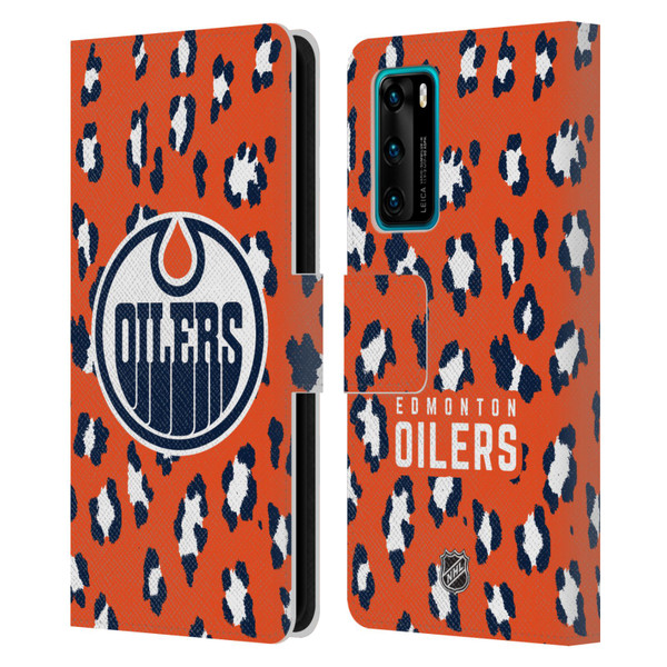 NHL Edmonton Oilers Leopard Patten Leather Book Wallet Case Cover For Huawei P40 5G