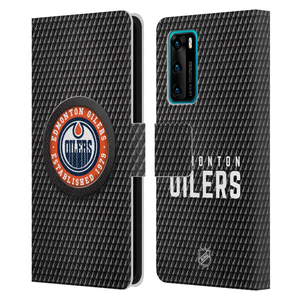 NHL Edmonton Oilers Puck Texture Leather Book Wallet Case Cover For Huawei P40 5G