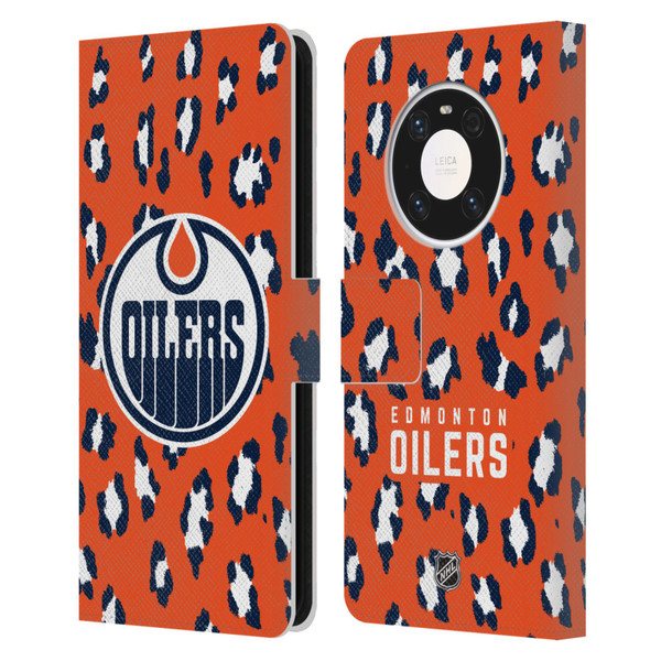 NHL Edmonton Oilers Leopard Patten Leather Book Wallet Case Cover For Huawei Mate 40 Pro 5G