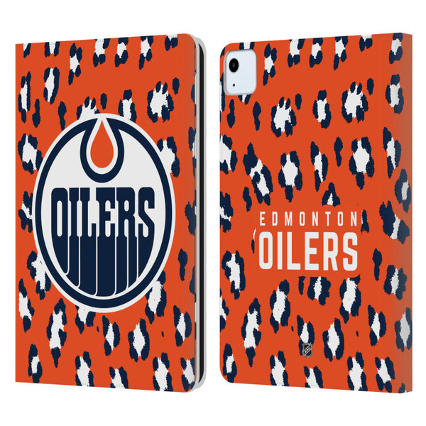 NHL Edmonton Oilers Leopard Patten Leather Book Wallet Case Cover For Apple iPad Air 11 2020/2022/2024