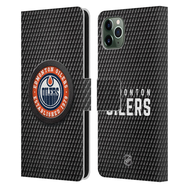 NHL Edmonton Oilers Puck Texture Leather Book Wallet Case Cover For Apple iPhone 11 Pro Max