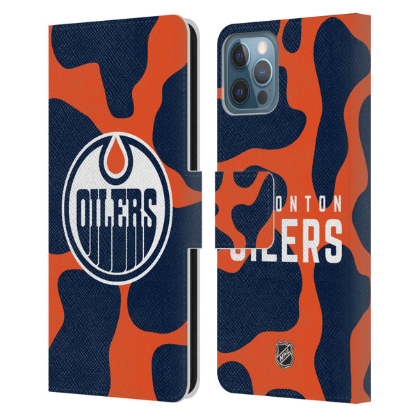 NHL Edmonton Oilers Cow Pattern Leather Book Wallet Case Cover For Apple iPhone 12 / iPhone 12 Pro