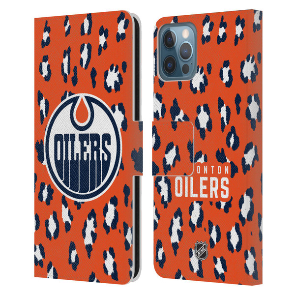 NHL Edmonton Oilers Leopard Patten Leather Book Wallet Case Cover For Apple iPhone 12 / iPhone 12 Pro