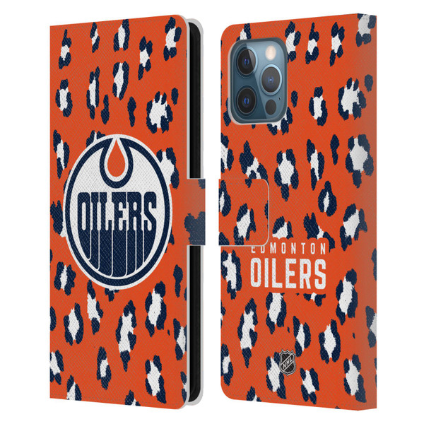 NHL Edmonton Oilers Leopard Patten Leather Book Wallet Case Cover For Apple iPhone 12 Pro Max