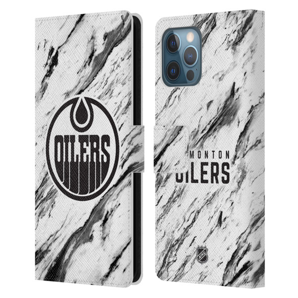 NHL Edmonton Oilers Marble Leather Book Wallet Case Cover For Apple iPhone 12 Pro Max