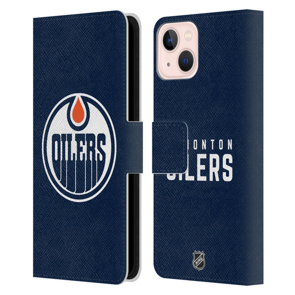 NHL Edmonton Oilers Plain Leather Book Wallet Case Cover For Apple iPhone 13