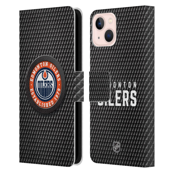 NHL Edmonton Oilers Puck Texture Leather Book Wallet Case Cover For Apple iPhone 13