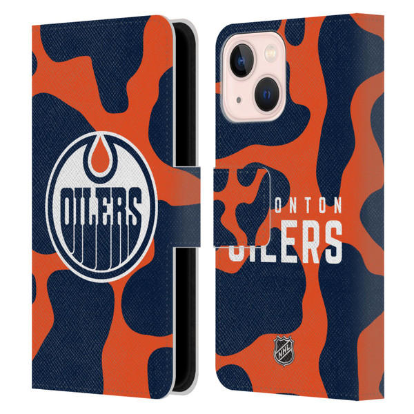 NHL Edmonton Oilers Cow Pattern Leather Book Wallet Case Cover For Apple iPhone 13 Mini