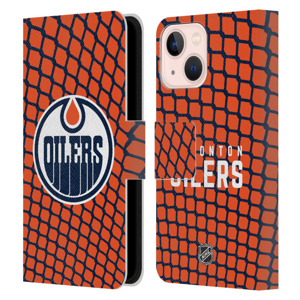 NHL Edmonton Oilers Net Pattern Leather Book Wallet Case Cover For Apple iPhone 13 Mini