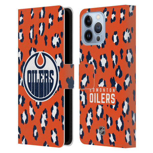 NHL Edmonton Oilers Leopard Patten Leather Book Wallet Case Cover For Apple iPhone 13 Pro Max