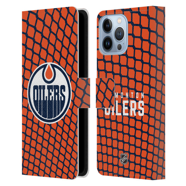 NHL Edmonton Oilers Net Pattern Leather Book Wallet Case Cover For Apple iPhone 13 Pro Max