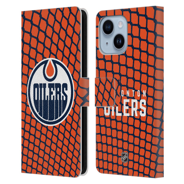 NHL Edmonton Oilers Net Pattern Leather Book Wallet Case Cover For Apple iPhone 14 Plus