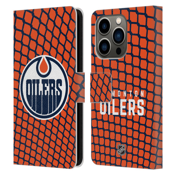 NHL Edmonton Oilers Net Pattern Leather Book Wallet Case Cover For Apple iPhone 14 Pro