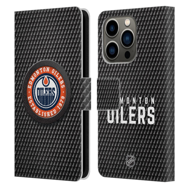 NHL Edmonton Oilers Puck Texture Leather Book Wallet Case Cover For Apple iPhone 14 Pro