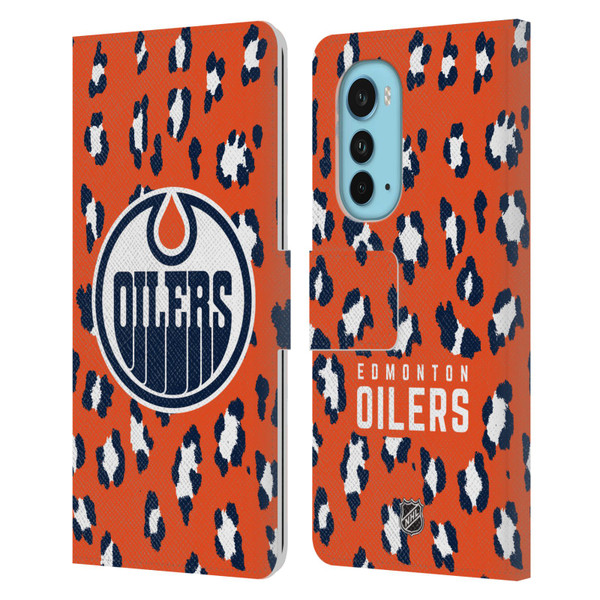 NHL Edmonton Oilers Leopard Patten Leather Book Wallet Case Cover For Motorola Edge (2022)