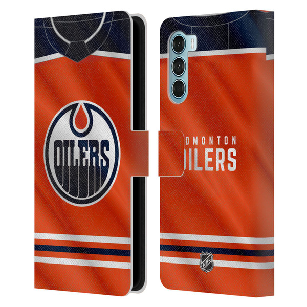 NHL Edmonton Oilers Jersey Leather Book Wallet Case Cover For Motorola Edge S30 / Moto G200 5G