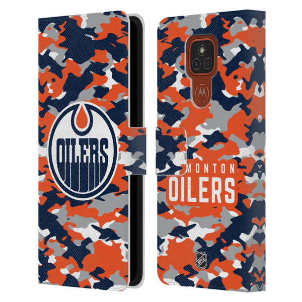 NHL Edmonton Oilers Camouflage Leather Book Wallet Case Cover For Motorola Moto E7 Plus