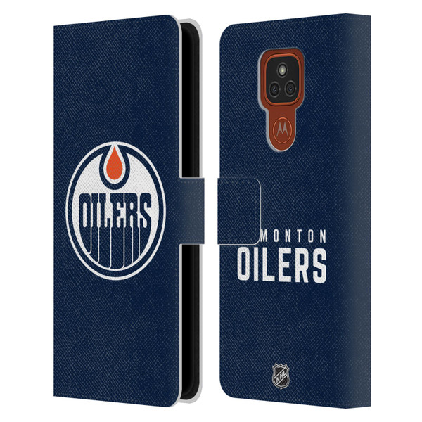 NHL Edmonton Oilers Plain Leather Book Wallet Case Cover For Motorola Moto E7 Plus