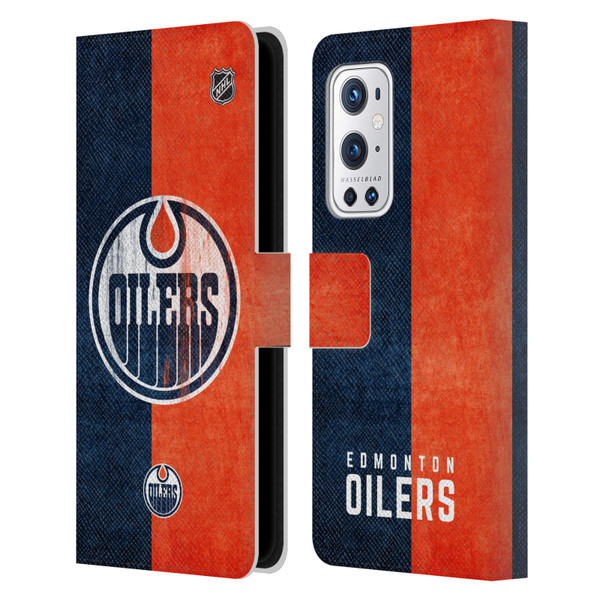 NHL Edmonton Oilers Half Distressed Leather Book Wallet Case Cover For OnePlus 9 Pro