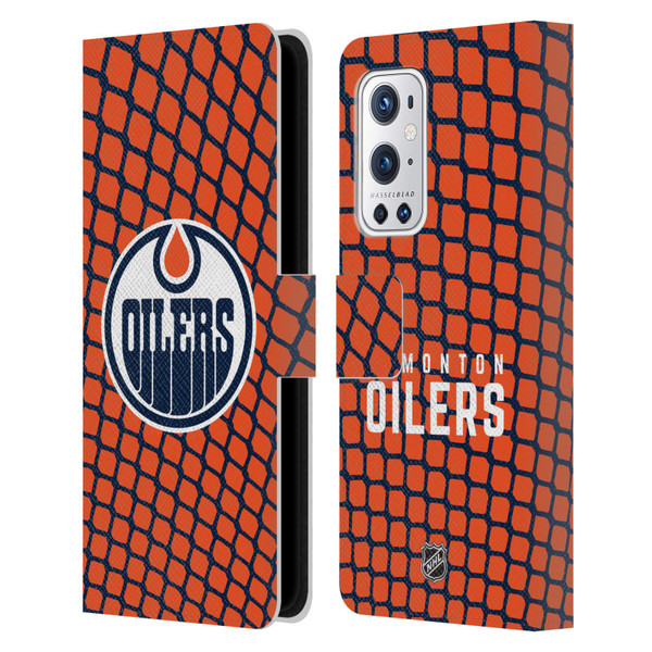 NHL Edmonton Oilers Net Pattern Leather Book Wallet Case Cover For OnePlus 9 Pro