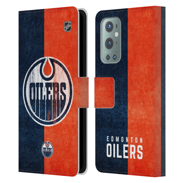 NHL Edmonton Oilers Half Distressed Leather Book Wallet Case Cover For OnePlus 9