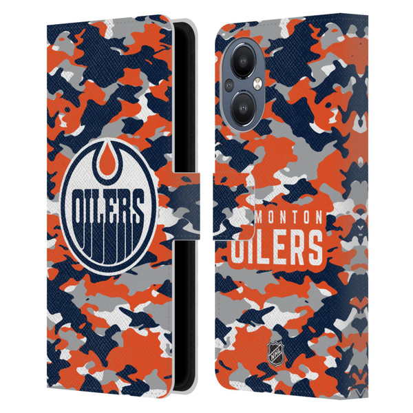 NHL Edmonton Oilers Camouflage Leather Book Wallet Case Cover For OnePlus Nord N20 5G