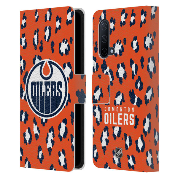 NHL Edmonton Oilers Leopard Patten Leather Book Wallet Case Cover For OnePlus Nord CE 5G