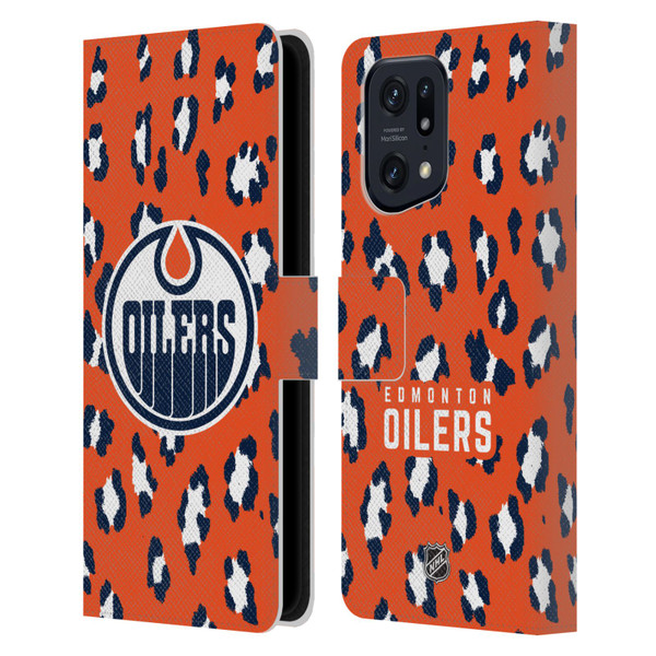 NHL Edmonton Oilers Leopard Patten Leather Book Wallet Case Cover For OPPO Find X5 Pro