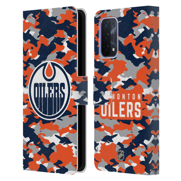 NHL Edmonton Oilers Camouflage Leather Book Wallet Case Cover For OPPO A54 5G