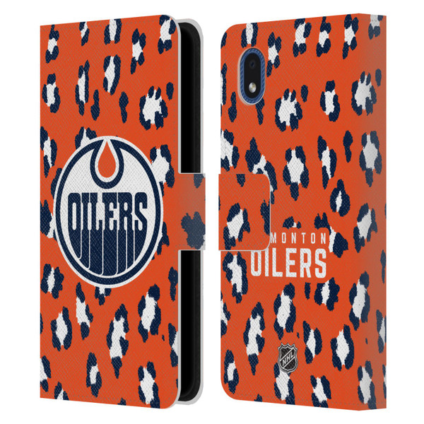 NHL Edmonton Oilers Leopard Patten Leather Book Wallet Case Cover For Samsung Galaxy A01 Core (2020)
