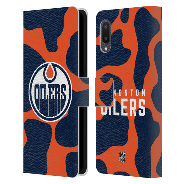 NHL Edmonton Oilers Cow Pattern Leather Book Wallet Case Cover For Samsung Galaxy A02/M02 (2021)