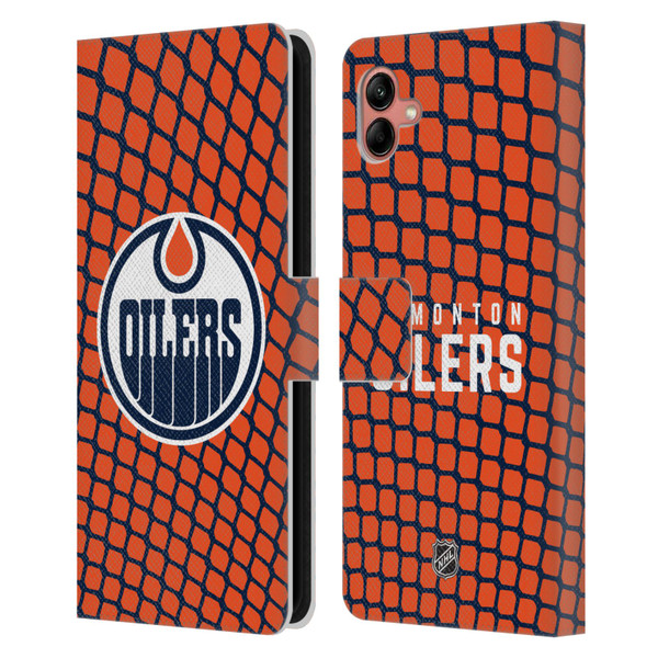 NHL Edmonton Oilers Net Pattern Leather Book Wallet Case Cover For Samsung Galaxy A04 (2022)