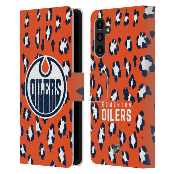 NHL Edmonton Oilers Leopard Patten Leather Book Wallet Case Cover For Samsung Galaxy A13 5G (2021)