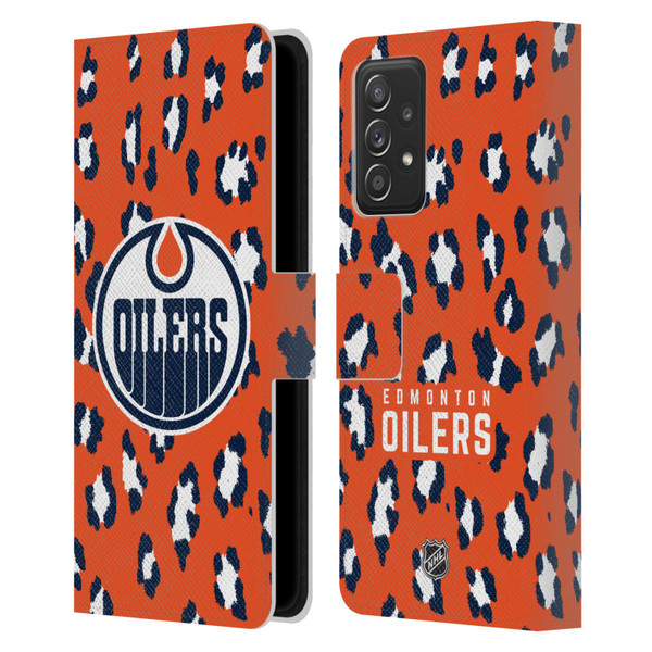 NHL Edmonton Oilers Leopard Patten Leather Book Wallet Case Cover For Samsung Galaxy A52 / A52s / 5G (2021)