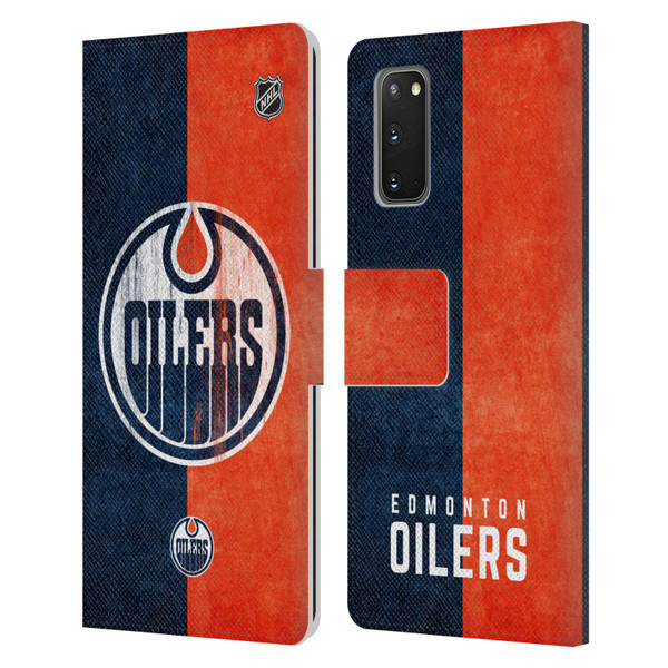 NHL Edmonton Oilers Half Distressed Leather Book Wallet Case Cover For Samsung Galaxy S20 / S20 5G