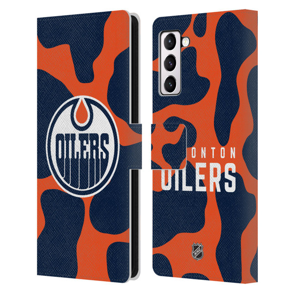 NHL Edmonton Oilers Cow Pattern Leather Book Wallet Case Cover For Samsung Galaxy S21+ 5G