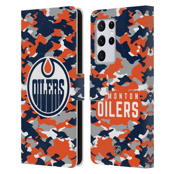 NHL Edmonton Oilers Camouflage Leather Book Wallet Case Cover For Samsung Galaxy S21 Ultra 5G