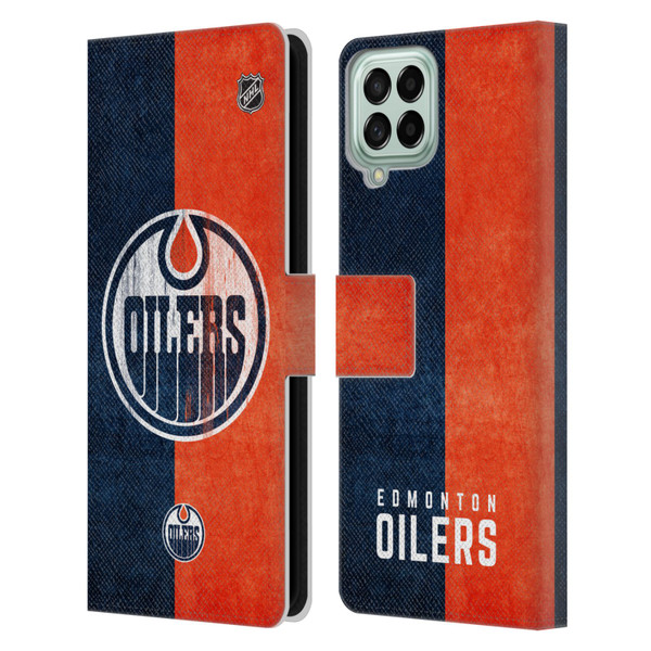 NHL Edmonton Oilers Half Distressed Leather Book Wallet Case Cover For Samsung Galaxy M33 (2022)