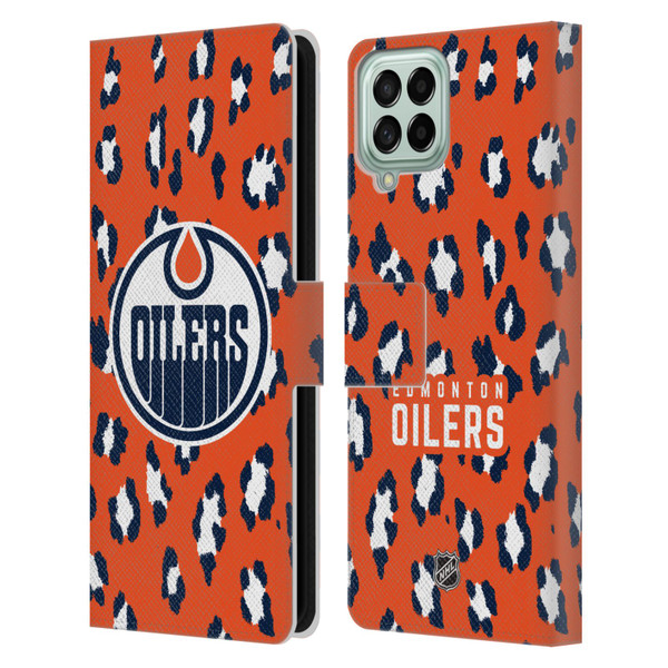 NHL Edmonton Oilers Leopard Patten Leather Book Wallet Case Cover For Samsung Galaxy M53 (2022)