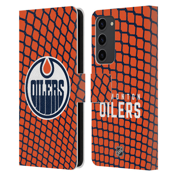 NHL Edmonton Oilers Net Pattern Leather Book Wallet Case Cover For Samsung Galaxy S23+ 5G