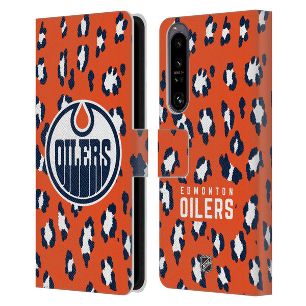 NHL Edmonton Oilers Leopard Patten Leather Book Wallet Case Cover For Sony Xperia 1 IV