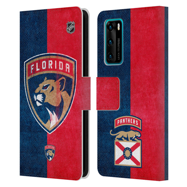 NHL Florida Panthers Half Distressed Leather Book Wallet Case Cover For Huawei P40 5G