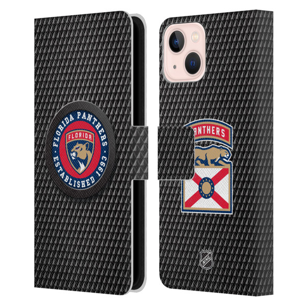 NHL Florida Panthers Puck Texture Leather Book Wallet Case Cover For Apple iPhone 13