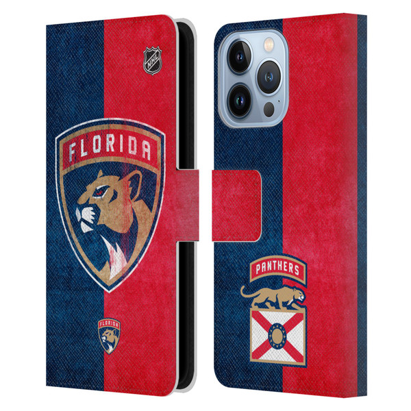 NHL Florida Panthers Half Distressed Leather Book Wallet Case Cover For Apple iPhone 13 Pro