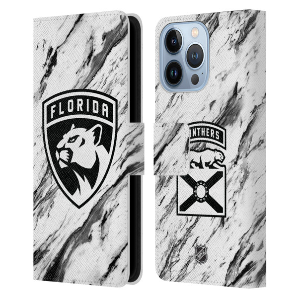 NHL Florida Panthers Marble Leather Book Wallet Case Cover For Apple iPhone 13 Pro