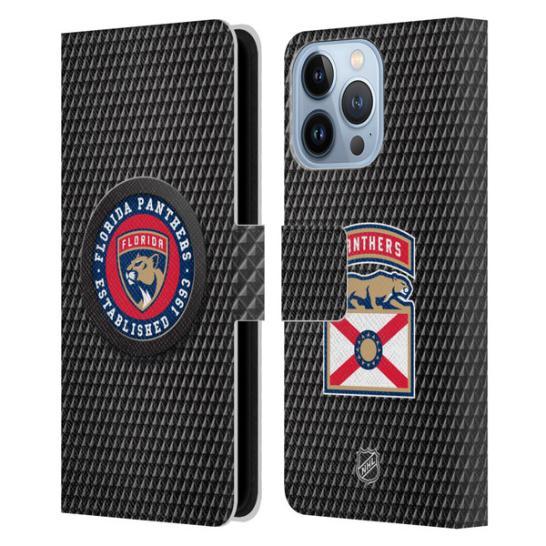 NHL Florida Panthers Puck Texture Leather Book Wallet Case Cover For Apple iPhone 13 Pro